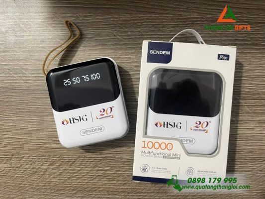 Pin Sạc Dự Phòng SENDEM 10.000mAh Màu Trắng - In Logo Doanh Nghiệp HSVG Làm Quà Tặng Nhân Viên