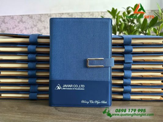 Sổ Tay Bìa Còng Màu Xanh - In Logo Doanh Nghiệp JAVIAR CO.,LTD Làm Quà Tặng Nhân Viên