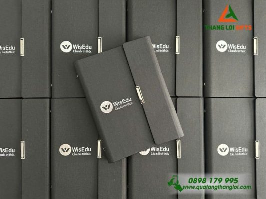 Sổ Tay Bìa Còng Gập 3 Màu Đen - Ép Kim Logo WisEdu