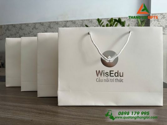 Túi Giấy Couche 150 Màu Trắng - In Logo WisEdu