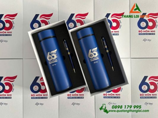 Bộ Quà Tặng (Bình Giữ Nhiệt & Bút Ký) - In Khắc Logo Kỷ Niệm 65 Năm Trường Đại Học Y Hà Nội