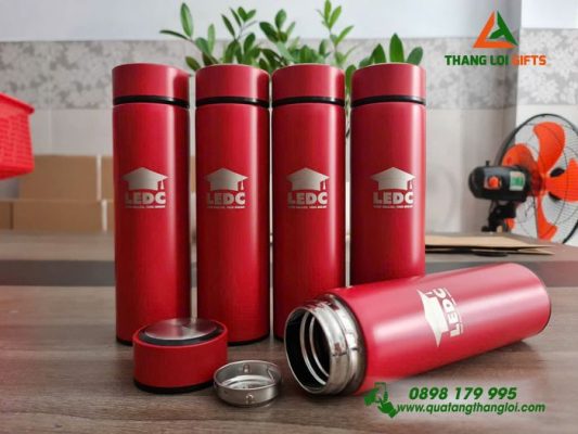 Bình Giữ Nhiệt 500ml Màu Đỏ - Khắc Logo LEDC Làm Quà Tặng Tốt Nghiệp