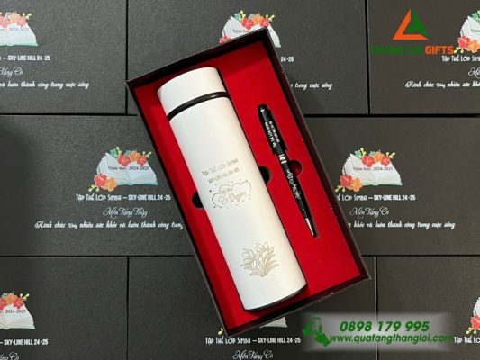 Combo Quà Tặng (Bình Giữ Nhiệt & Bút Ký) - In Khắc Logo Tên Tập Thể Lớp SIMBA