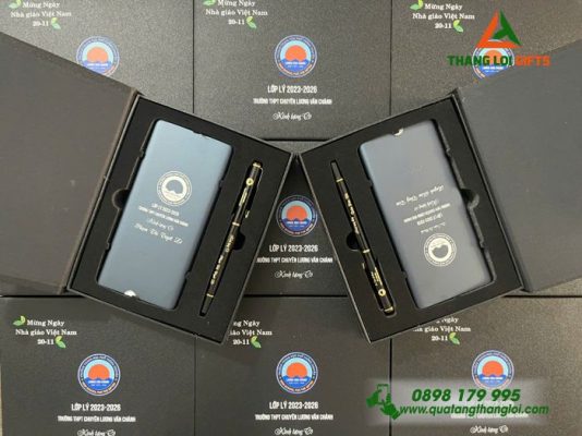 Combo Quà Tặng (Pin Sạc Dự Phòng Xiaomi & Bút Ký) - Khắc Logo Trường THPT Chuyên Lương Văn Chánh