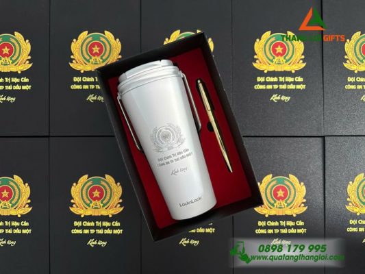 Bộ Quà Tặng (Ly Giữ Nhiệt Lock&Lock + Bút Ký) - In Khắc Logo Đội CTHC Công An Thành Phố