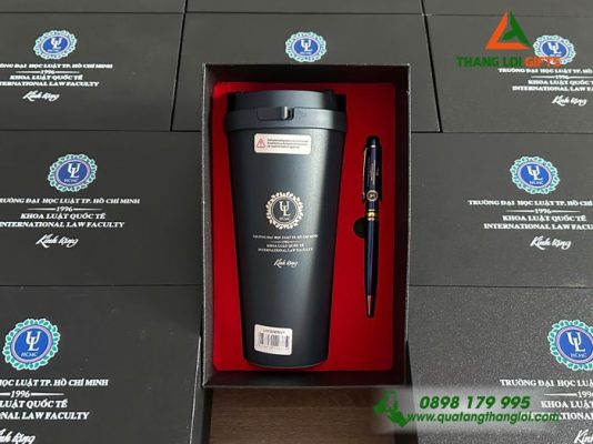 Combo Quà Tặng (Ly Giữ Nhiệt Lock&Lock + Bút Ký) - In Khắc Logo Trường ĐH Luật TP.HCM