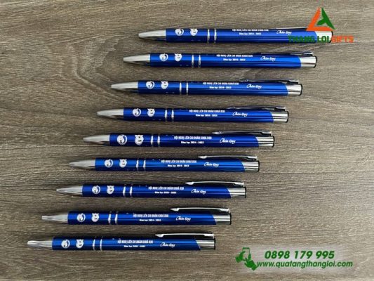 Bút Bi Kim Loại Bấm Màu Xanh - Khắc Logo Đoàn Thanh Niên