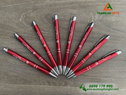 Bút Bi Kim Loại Bấm Màu Đỏ - Khắc Logo Đảng Bộ Phường 6 Quận Gò Vấp