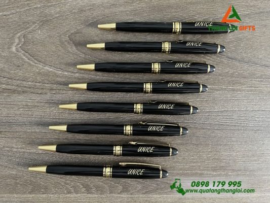 Bút Ký Kim Loại Xoay Màu Đen Khoen Vàng - Khắc Logo Doanh Nghiệp UNICE