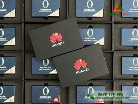 Hộp Đựng Namecard Màu Xanh - In Khắc Logo HUAWEI FUSIONSOLAR