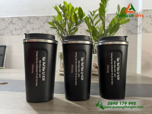 Ly Giữ Nhiệt 510ml Màu Đen - In Khắc Logo Kỷ Niệm 15 Năm Trường ĐH KHXH&NV TP.HCM