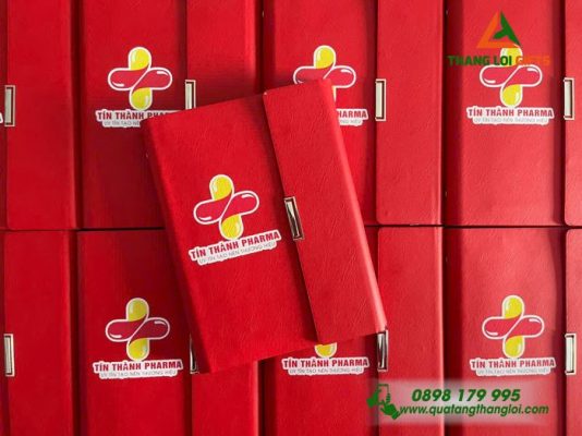 Sổ Tay Bìa Còng Gập 3 Màu Đỏ - In Logo Tín Thành Pharma