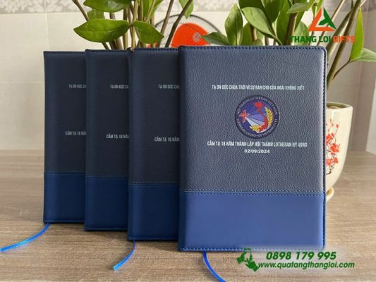 Sổ Tay Dán Gáy Màu Xanh - In Logo Hội Thánh Lutheran Việt Nam