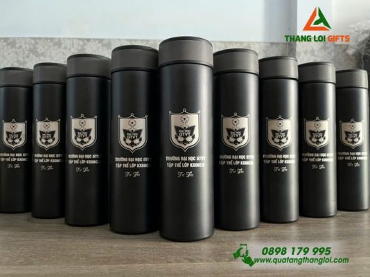 Bình Giữ Nhiệt Hiện Đèn Led Màu Đen - Khắc Logo Trường Đại Học Giao Thông Vận Tải