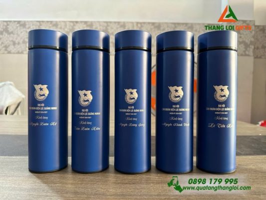 Bình Giữ Nhiệt Màu Xanh 500ml - Khắc Logo Chi Đoàn Điện Lực Quảng Ninh