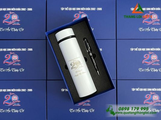 Set Quà Tặng (Bình Giữ Nhiệt & Bút Ký) - In Khắc Logo Kỷ Niệm 20 Năm Ngày Ra Trường