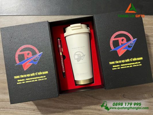 Combo Quà Tặng (Ly Giữ Nhiệt & Bút Ký) - In Khắc Logo Trung Tâm Du Học Quốc Tế Trần Quang