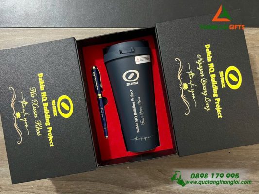 Set Quà Tặng (Ly Giữ Nhiệt Lock&Lock & Bút Ký) - In Khắc Logo Doanh Nghiệp SHIMZ