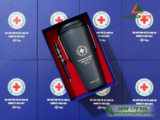 Combo Quà Tặng (Ly Giữ Nhiệt Lock&Lock & Bút Ký) - In Khắc Logo Hội Chữ Thập Đỏ Việt Nam