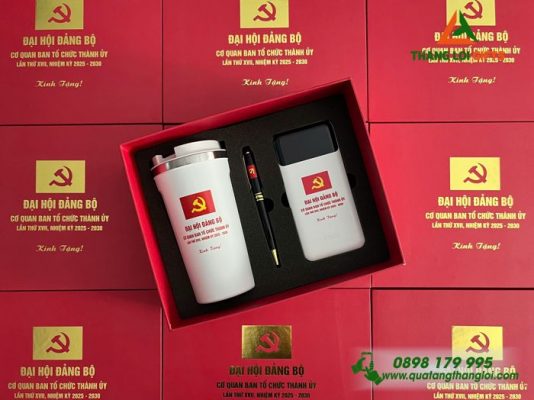 Combo Quà Tặng (Ly+ Pin+ Bút) - In Khắc Logo Đảng Cộng Sản Việt Nam