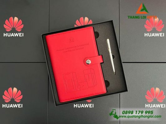 Combo Quà Tặng (Sổ Tay Bìa Còng & Bút Ký) - In Khắc Logo Thương Hiệu HUAWEI