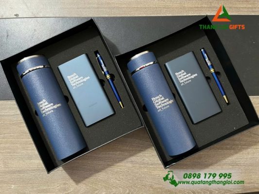 Set Quà Tặng (Bình+ Pin Xiaomi+ Bút) - In Khắc Tên Doanh Nghiệp Bosch Global Software Technologies