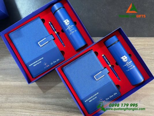 Bộ Quà Tặng (Sổ+ Bình+ Bút) Màu Xanh - In Khắc Logo Đoàn Thanh Niên Cộng Sản Việt Nam
