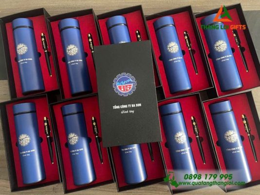 Bộ Quà Tặng (Bình Giữ Nhiệt & Bút Ký) - In Khắc Logo Tổng Công Ty Ba Son