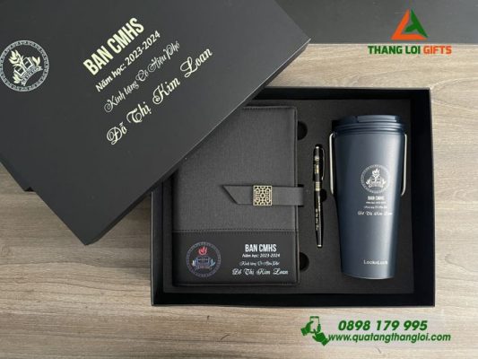 GIFTSET - Bộ Quà Tặng (Sổ+ Ly Lock&Lock+ Bút) - In Khắc Logo Trường Lê Văn Tám