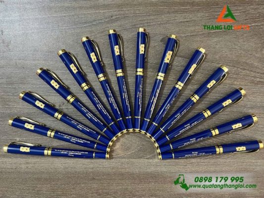 Bút Ký Kim Loại Màu Xanh Khoen Vàng - Khắc Logo Đảng Làm Quà Tặng Đại Hội Đảng Bộ Công An