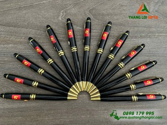 Bút Ký Kim Loại Xoay Màu Đen Khoen Vàng - In Logo Đảng Cộng Sản Việt Nam