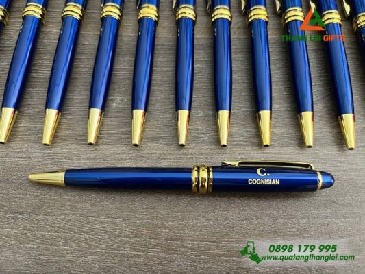 Bút Ký Kim Loại Xoay Màu Xanh Khoen Vàng - Khắc Logo Doanh Nghiệp COGNISIAN