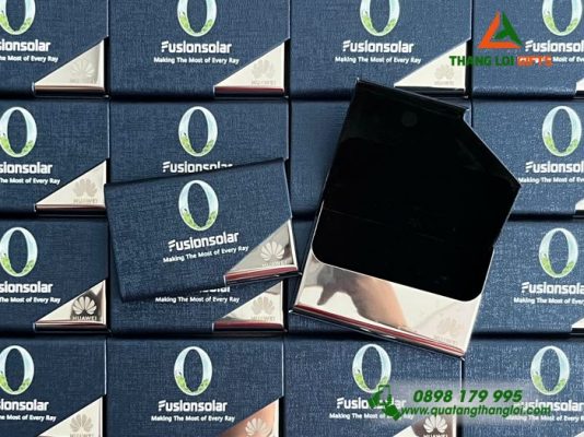 Hộp Đựng Namecard Màu Xanh Da Phối Inox - In Khắc Logo Thương Hiệu HUAWEI FUSIONSOLAR