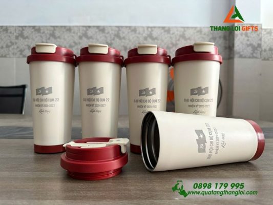 Ly Giữ Nhiệt Coffe 530ml Màu Đỏ - Khắc Logo Đại Hội Chi Bộ Cụm 22