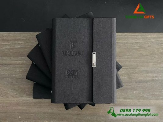 Sổ Tay Bìa Còng Gập 3 Màu Đen - Dập Chìm Logo Doanh Nghiệp TESEF.NET