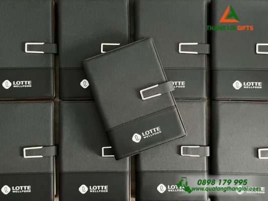 Sổ Tay Bìa Còng Màu Đen - In Logo Doanh Nghiệp LOTTE WELLFOOD