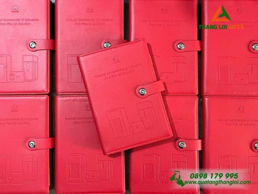 Sổ Tay Bìa Còng Màu Đỏ - In Dập Chìm Logo Thương Hiệu HUAWEI