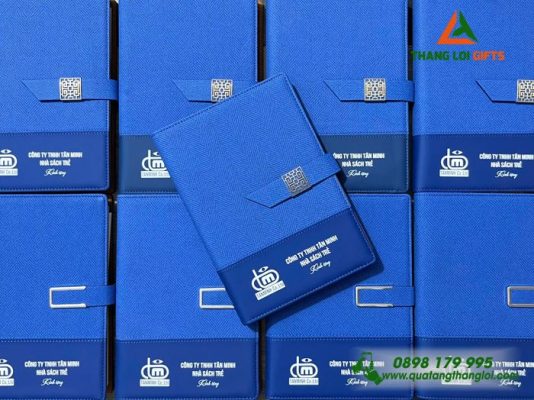 Sổ Tay Bìa Còng Màu Xanh - In Logo Doanh Nghiệp Tân Minh