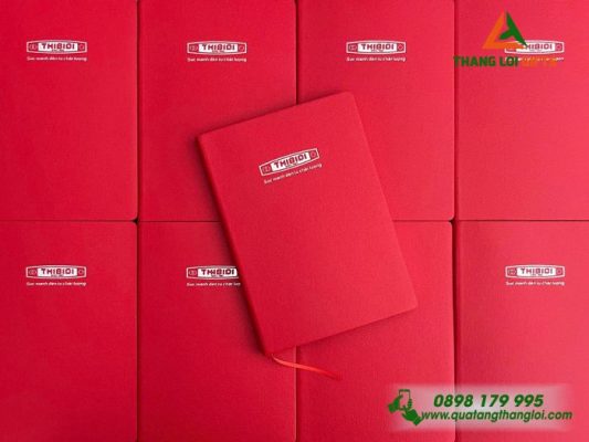 Sổ Tay Dán Gáy Màu Đỏ - Ép Kim Vàng Logo Doanh Nghiệp THIBIDI