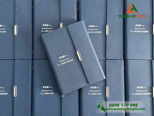 Sổ Tay Bìa Còng Gập 3 Màu Xanh - In Logo Doanh Nghiệp K&G Technology