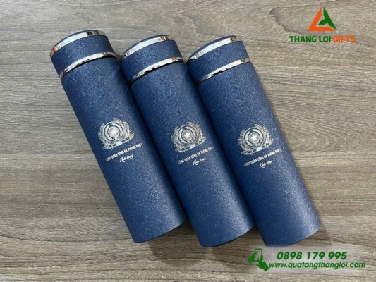 Bình Giữ Nhiệt Sơn Nhám Màu Xanh - Khắc Logo Bộ Công An