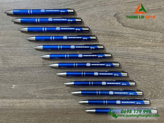Bút Bi Kim Loại Màu Xanh - Khắc Logo Công Đoàn Công An