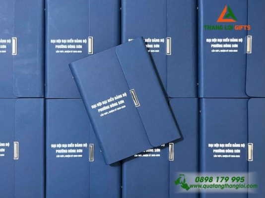 Sổ Tay Bìa Còng Gập 3 Màu Xanh - In Tên Đại Hội Đảng Bộ Phường Đồng Sơn