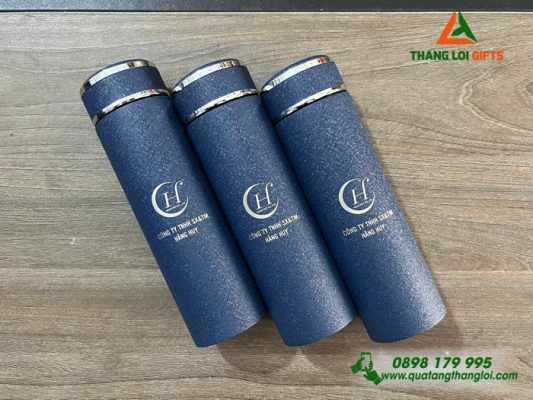 Bình Giữ Nhiệt Sơn Nhám Màu Xanh - Khắc Logo Doanh Nghiệp Hằng Huy