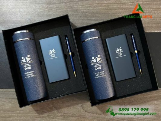 Giftset Bộ Quà Tặng (Bình+ Pin+ Bút) - In Khắc Logo HRMD Learn By Share