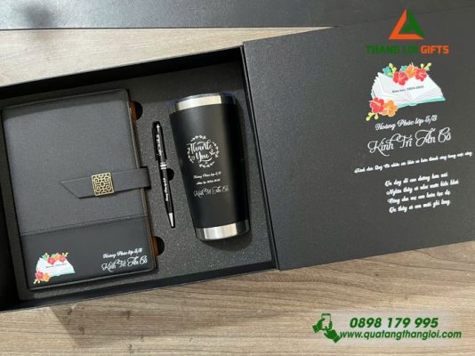 Bộ Quà Tặng (Sổ+ Ly+ Bút) Màu Đen - In Khắc Tên Làm Quà Tri Ân Thầy Cô