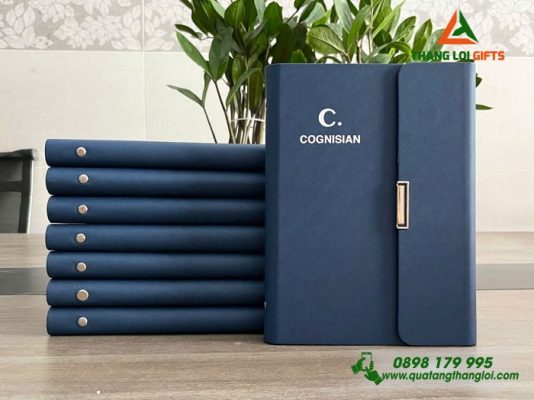 Sổ Tay Bìa Còng Gập 3 Màu Xanh - In Logo Doanh Nghiệp COGNISIAN