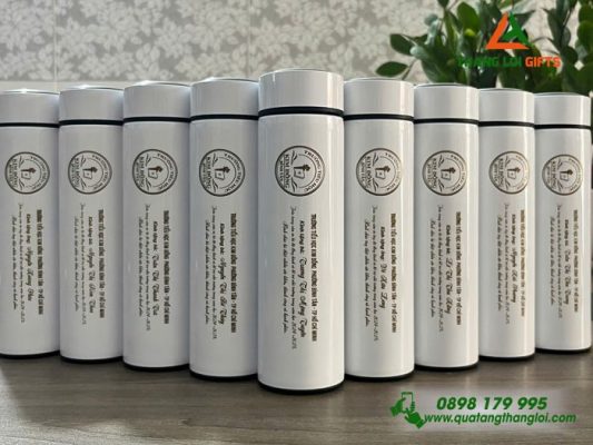 Bình Giữ Nhiệt Màu Trắng 500ml - Khắc Logo Trường Tiểu Học Kim Đồng