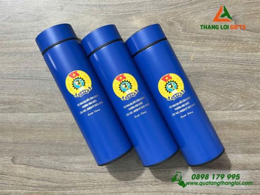 Bình Giữ Nhiệt Màu Xanh 500ml - In Khắc Logo Đại Hội Công Đoàn Phường Xóm Chiếu