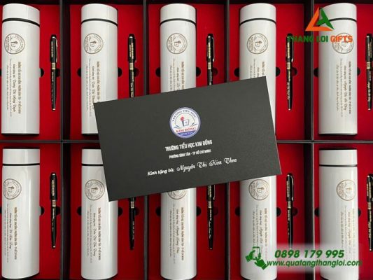 Combo Quà Tặng (Bình & Bút) - In Khắc Logo Trường Tiểu Học Kim Đồng